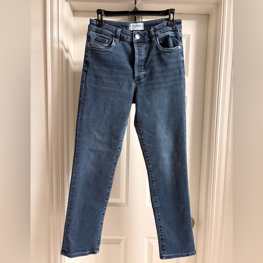 EVEREVE EverStraight High Rise Button Fly Jeans | 27 | Cool Blue